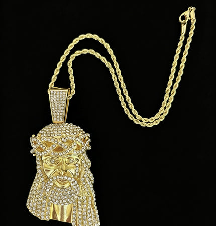 European and American cross-border explosive zinc alloy hip-hop retro avatar full of diamonds and flashing large pendants, Cuban chain necklace pendants