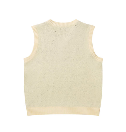 Men's knitted vest with ankle shoulder vest, spring/autumn European and American trendy brand cartoon jacquard V-neck sleeveless wide-shoulder sweater vest