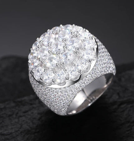 HIISEES European and American men's hip hop flower diamond ring trend retro real gold electroplated big ring shining jewelry