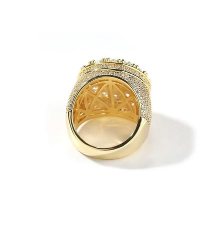 HIISEES European and American men's hip hop flower diamond ring trend retro real gold electroplated big ring shining jewelry