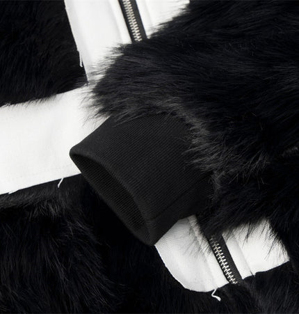 Cross Appliqué Faux-Fur Hooded Jacket