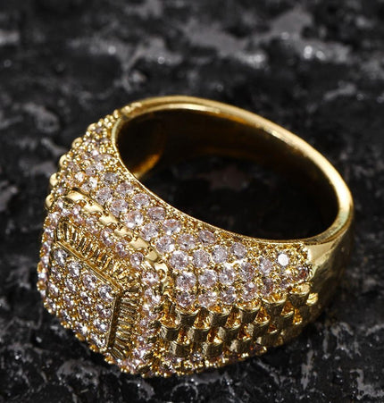 European and American hip-hop slightly set with zircon and full diamonds, high-street trendy rap ring, GAO level versatile ring, personalized ring