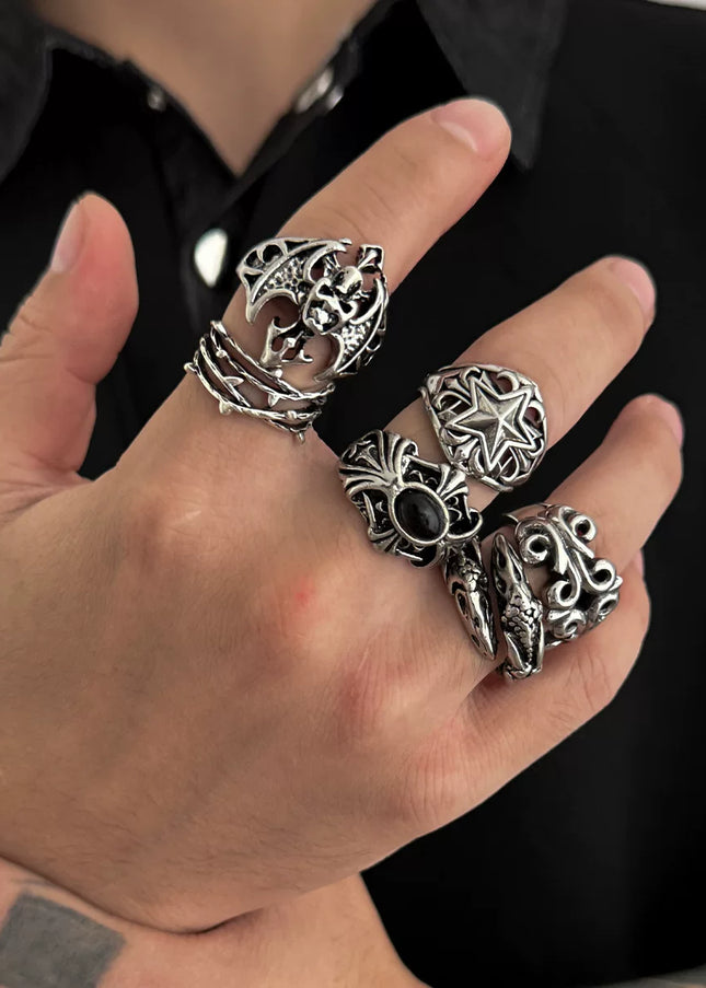 Men's 6-Piece Devil Ring Set, European and American 2026 Vintage Trendy Niche Design Cool Accessories
