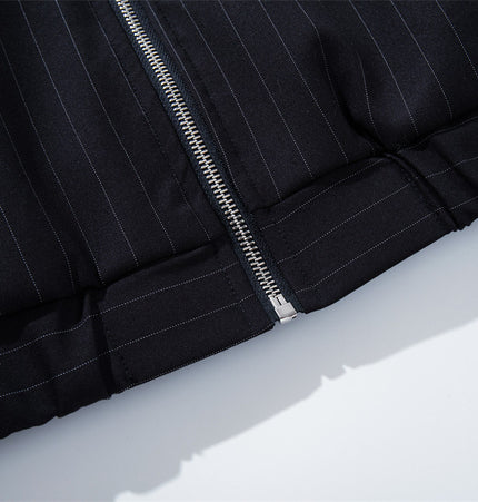 Vertical-Stripe Cropped Pilot Jacket