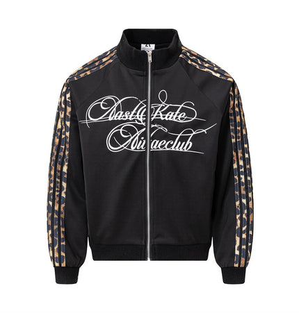 Leopard Panel Embroidered Baseball Jacket