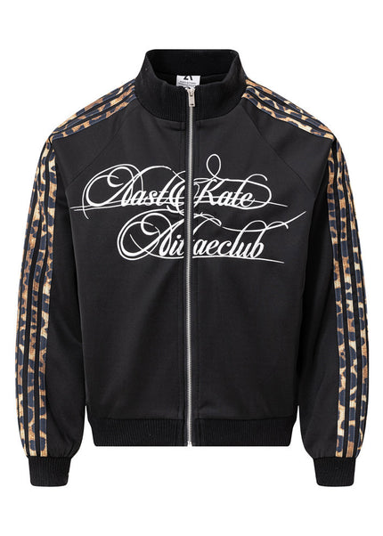 Leopard Panel Embroidered Baseball Jacket
