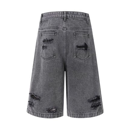 Washed Splicing Broken Denim Shorts
