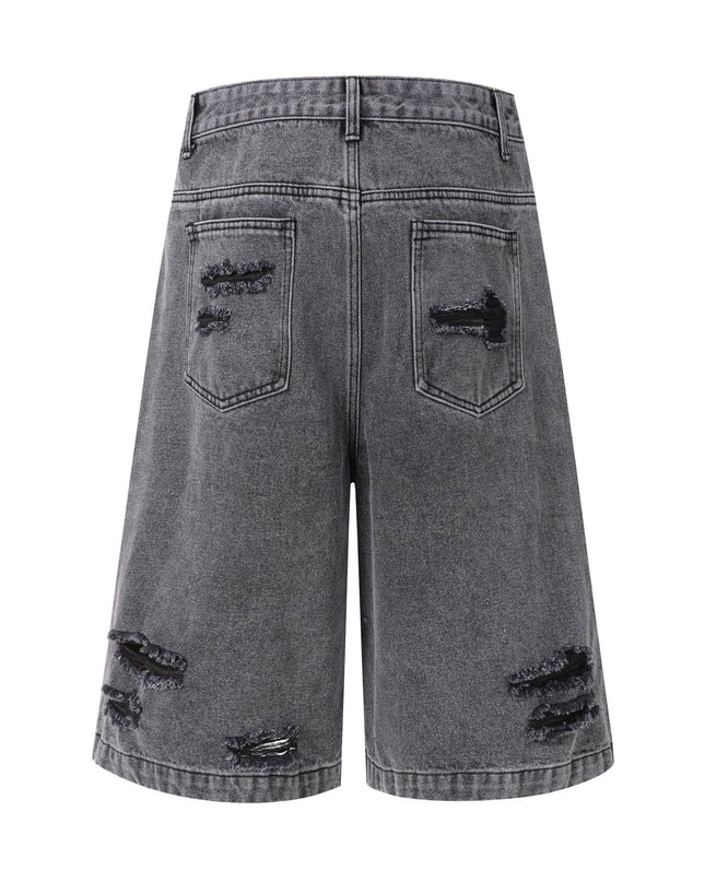 Jiayiku 2026 new American washed splicing broken denim shorts wasteland style personality street cropped pants for men