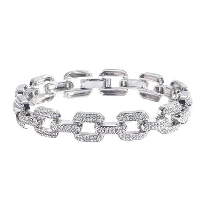 Copper gold-plated full diamond Cuban bracelet men's and women's hip-hopEuropean and American trendy simple squares men's bracelets accessories set hand accessories