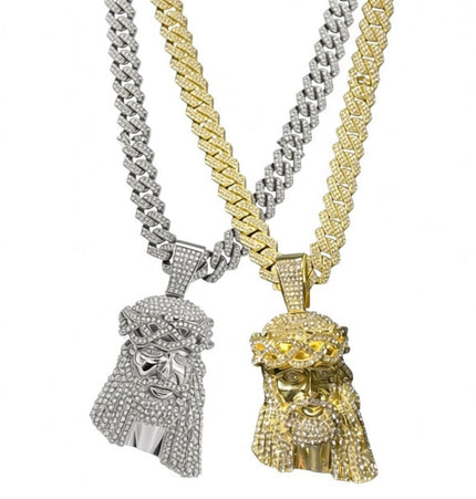 European and American cross-border explosive zinc alloy hip-hop retro avatar full of diamonds and flashing large pendants, Cuban chain necklace pendants