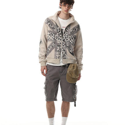 Magic Bear 2026 New American Light Asia Street Flag Baggy Flag Vintage Leopard Print Hoodie Jacket Cardigan Zipper Sweatshirt