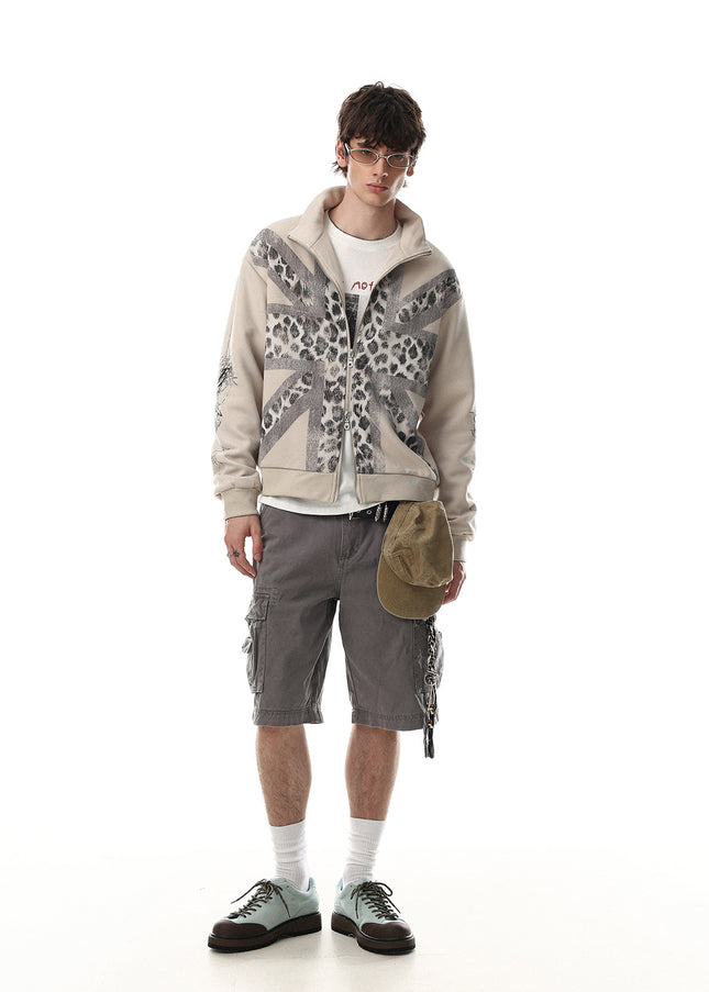 Magic Bear 2026 New American Light Asia Street Flag Baggy Flag Vintage Leopard Print Hoodie Jacket Cardigan Zipper Sweatshirt