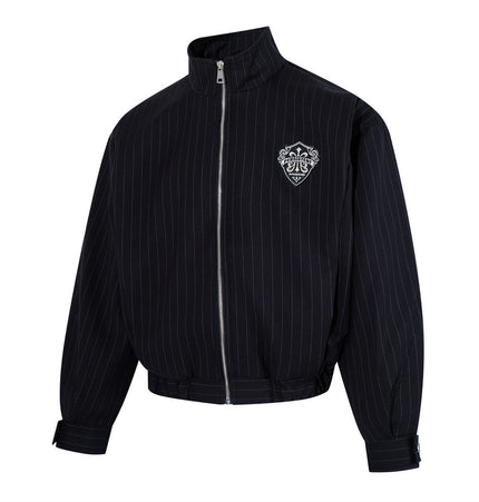 Vertical-Stripe Cropped Pilot Jacket