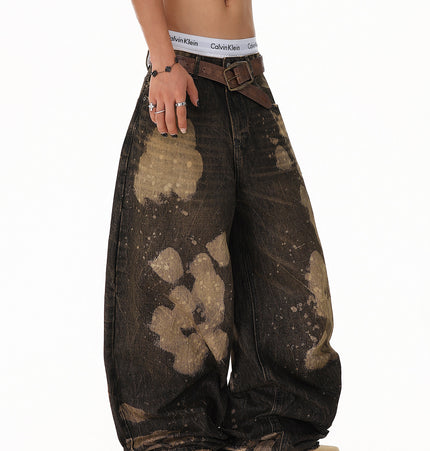 Ripped Tie-Dye Wide-Leg Jeans