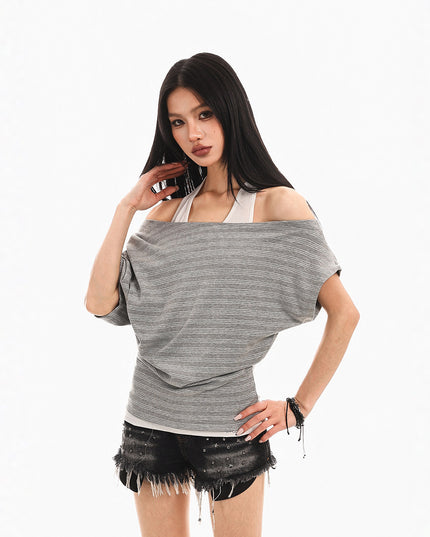 Striped Halterneck Spliced Summer Top