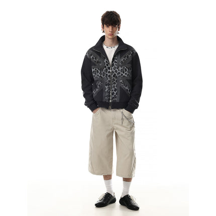 Magic Bear 2026 New American Light Asia Street Flag Baggy Flag Vintage Leopard Print Hoodie Jacket Cardigan Zipper Sweatshirt