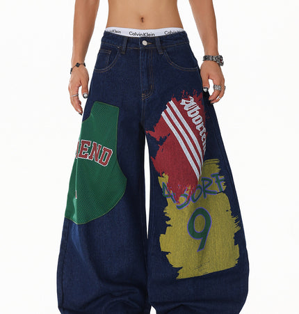 Monogram Patchwork Wide Jeans