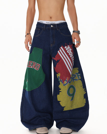 Monogram Patchwork Wide Jeans