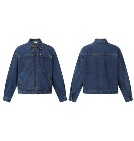 Multi-Pocket Vintage Denim Jacket