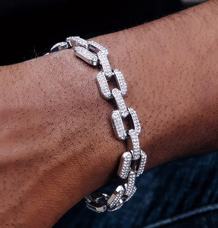 Copper gold-plated full diamond Cuban bracelet men's and women's hip-hopEuropean and American trendy simple squares men's bracelets accessories set hand accessories