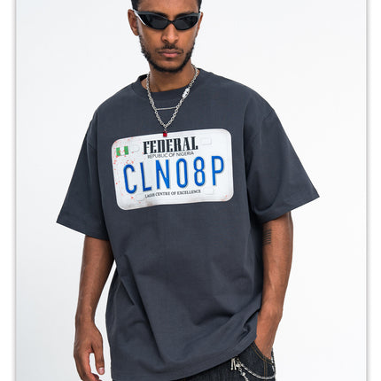 ONSEVENINE American street small neckline 280g heavy cotton short sleeve T-shirt for men and women summer loose hip hop