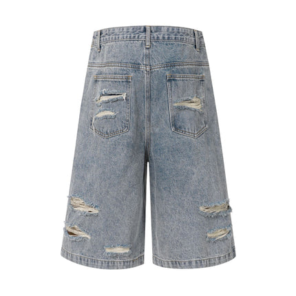 Washed Splicing Broken Denim Shorts