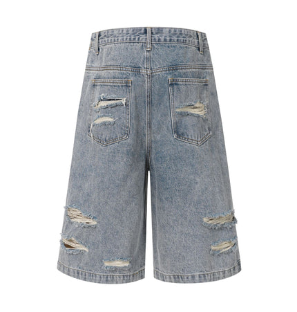 Washed Splicing Broken Denim Shorts