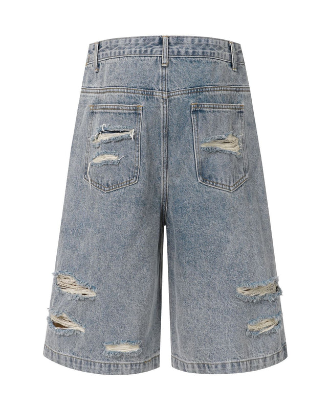Jiayiku 2026 new American washed splicing broken denim shorts wasteland style personality street cropped pants for men