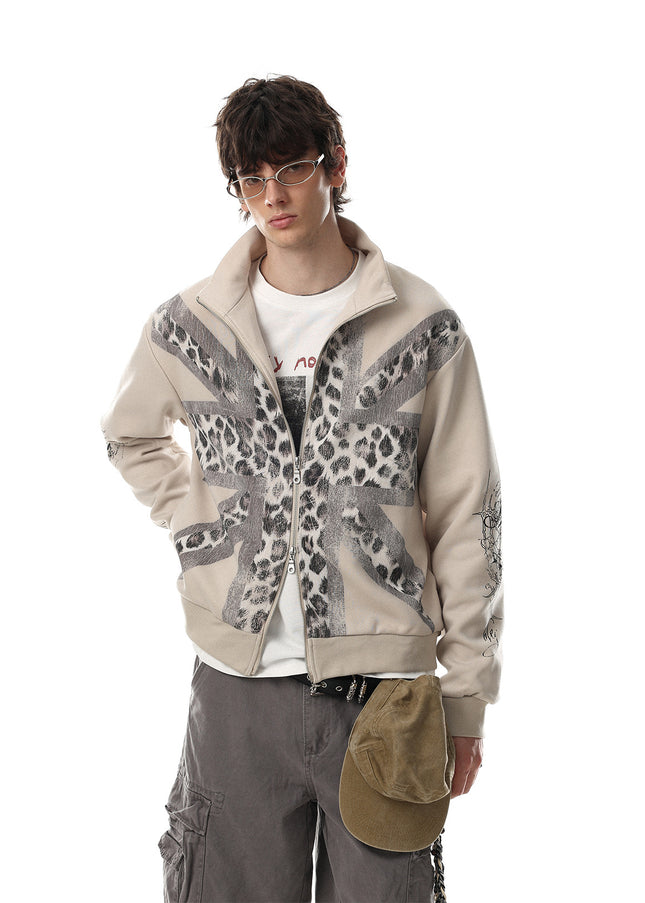 Magic Bear 2026 New American Light Asia Street Flag Baggy Flag Vintage Leopard Print Hoodie Jacket Cardigan Zipper Sweatshirt