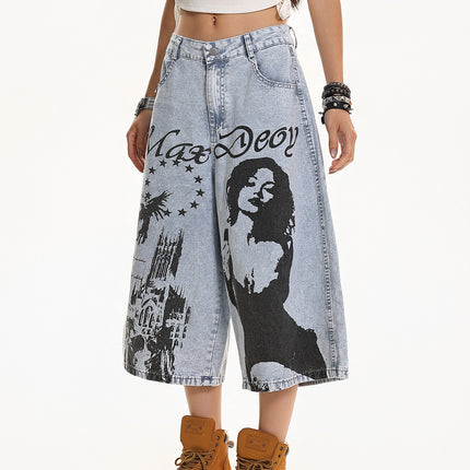 Vintage Printed Cropped Denim