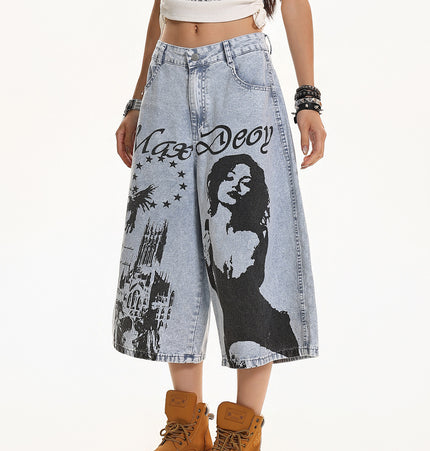 Vintage Printed Cropped Denim