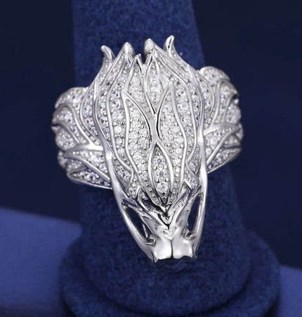 New original full diamond dragon head-up ring, men's and women's fashion commuting temperament, niche light luxury inlaid index finger ring accessories