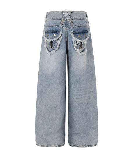 Jiayiku 2026 new arrival American high street RO style heavy washed workwear personalized jeans loose wide-leg trousers