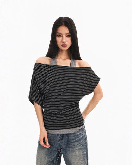 Striped Halterneck Spliced Summer Top