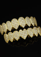 picture: heart-shaped pointed gold upper and lower teeth