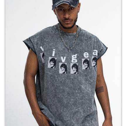 ONSEVENINE American street sleeveless vest for men, heavyweight pure cotton washed vintage vintage summer loose vest