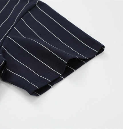 Vertical stripe monogram print short-sleeved polo shirt men's summer casual American street trend loose half-sleeve T-shirt top