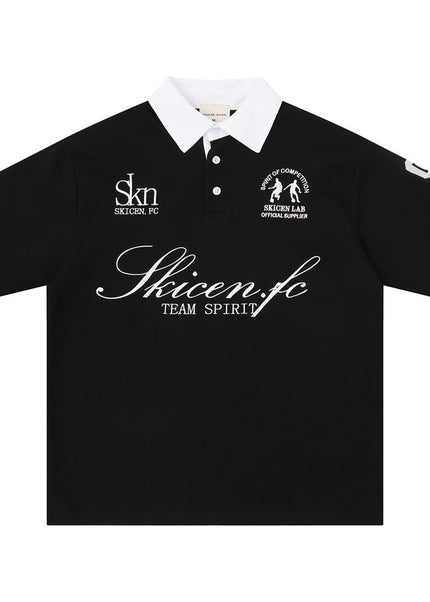American street trend letter-embroidered short-sleeve polo shirt, men's summer top ins, sporty loose casual lapel T-shirt