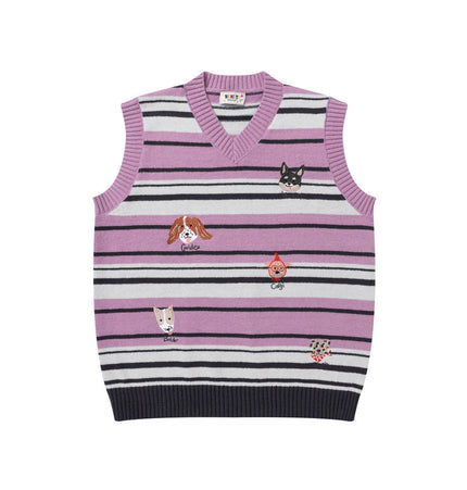 Puppy Embroidered Stripe Sweater Vest