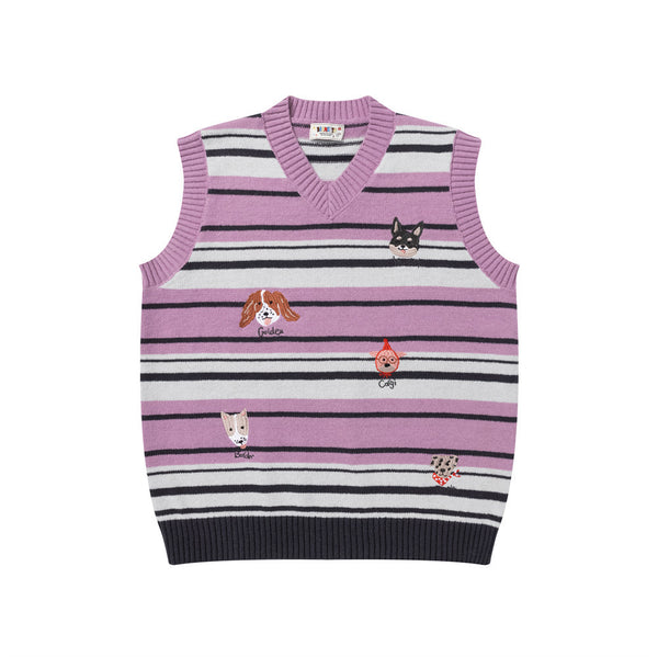 Puppy Embroidered Stripe Sweater Vest