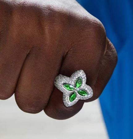 Four-leaf clover diamond ring, men's fashion brand, high-end sense handsome, original design, trendy, light luxury, niche American ring