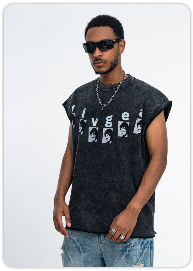 ONSEVENINE American street sleeveless vest for men, heavyweight pure cotton washed vintage vintage summer loose vest