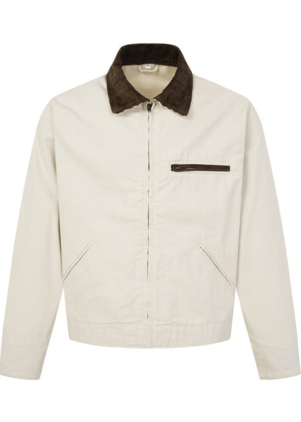 Contrast-Collar Canvas Work Jacket