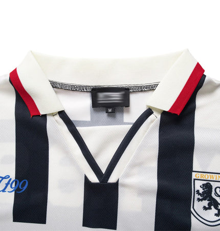 Color-blocked vertical stripe lapel short-sleeve T-shirt, men's polo shirt, summer loose casual sports jersey, top INS trendy