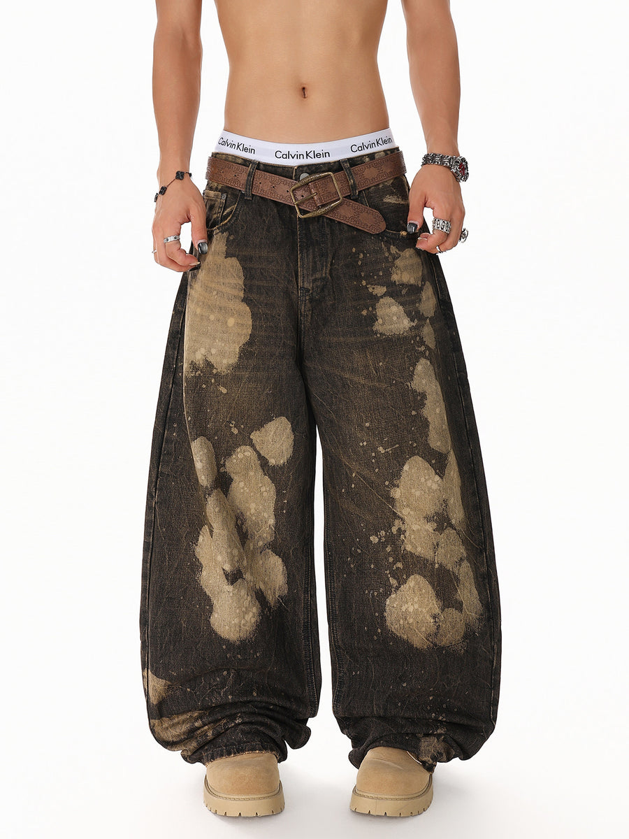 Ripped Tie-Dye Wide-Leg Jeans