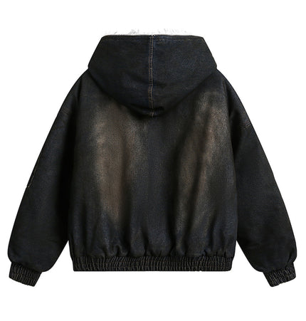 Fur-Collar Hooded Denim Jacket
