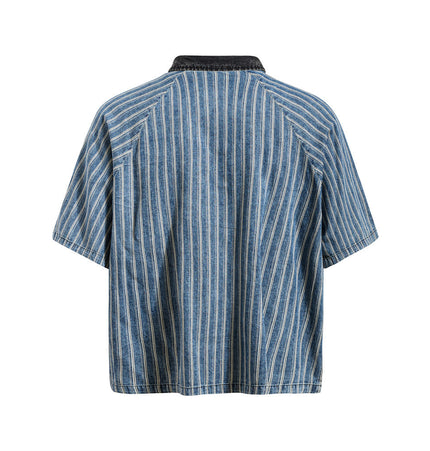 American baseball uniform summer men's polo shirt vintage American ins street trend letter embroidery contrast lapel T-shirt