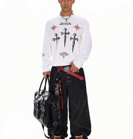 Spliced Deconstructed Wide Jeans
