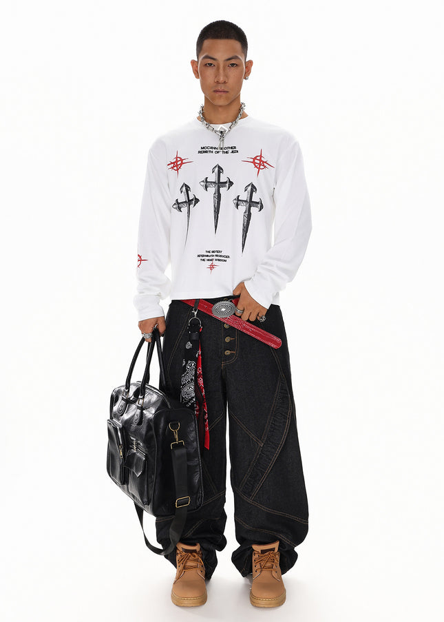 Spliced Deconstructed Wide Jeans