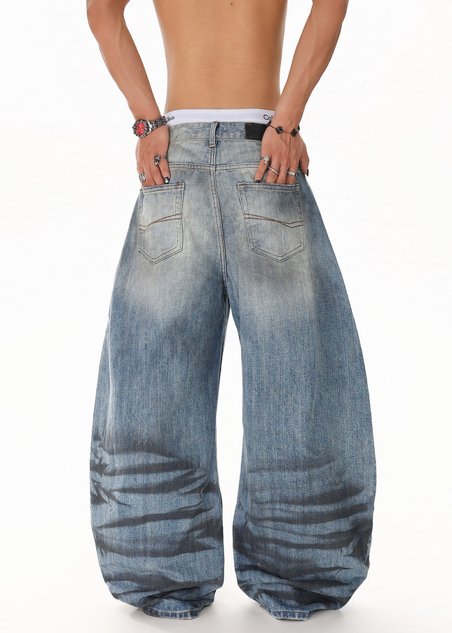 Water Ripple Washed Scimitar Jeans